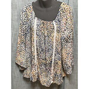 Zac & Rachel Women’s White Multicolored Animal Print Loose Flowing Gauzy XL Top